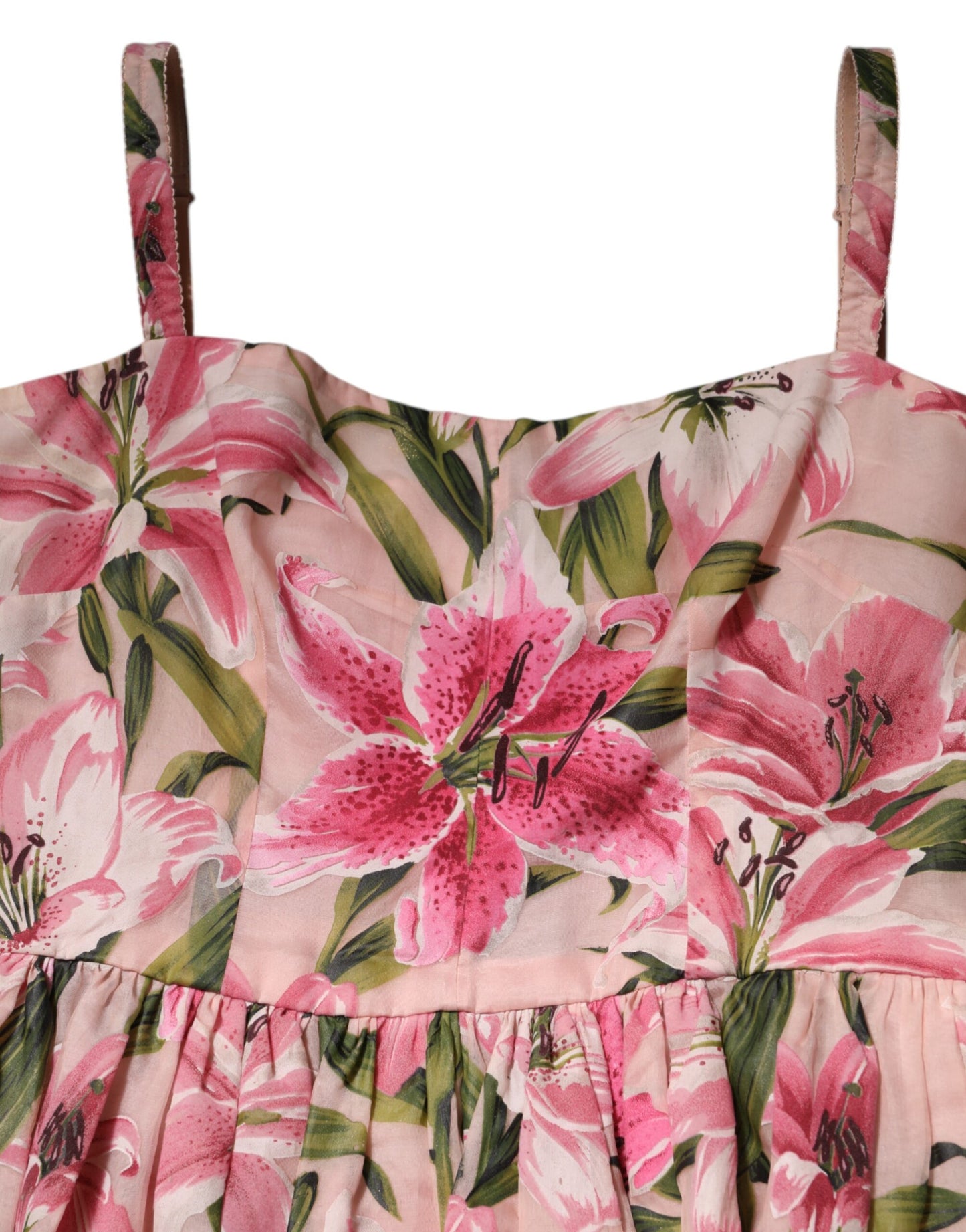 Vestido sin mangas midi con estampado floral de lirios de Dolce & Gabbana rosa