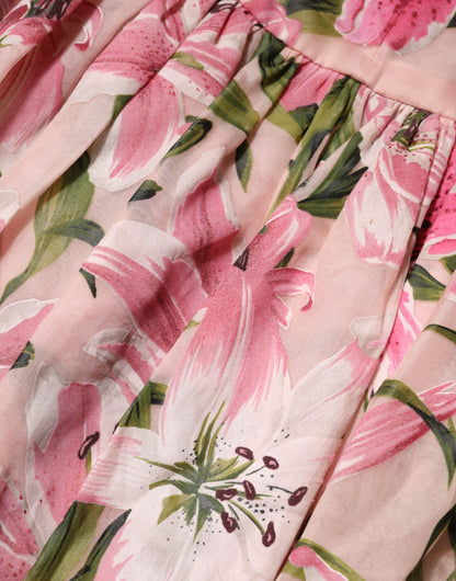 Vestido sin mangas midi con estampado floral de lirios de Dolce & Gabbana rosa