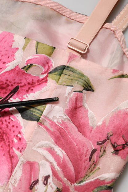 Vestido sin mangas midi con estampado floral de lirios de Dolce & Gabbana rosa