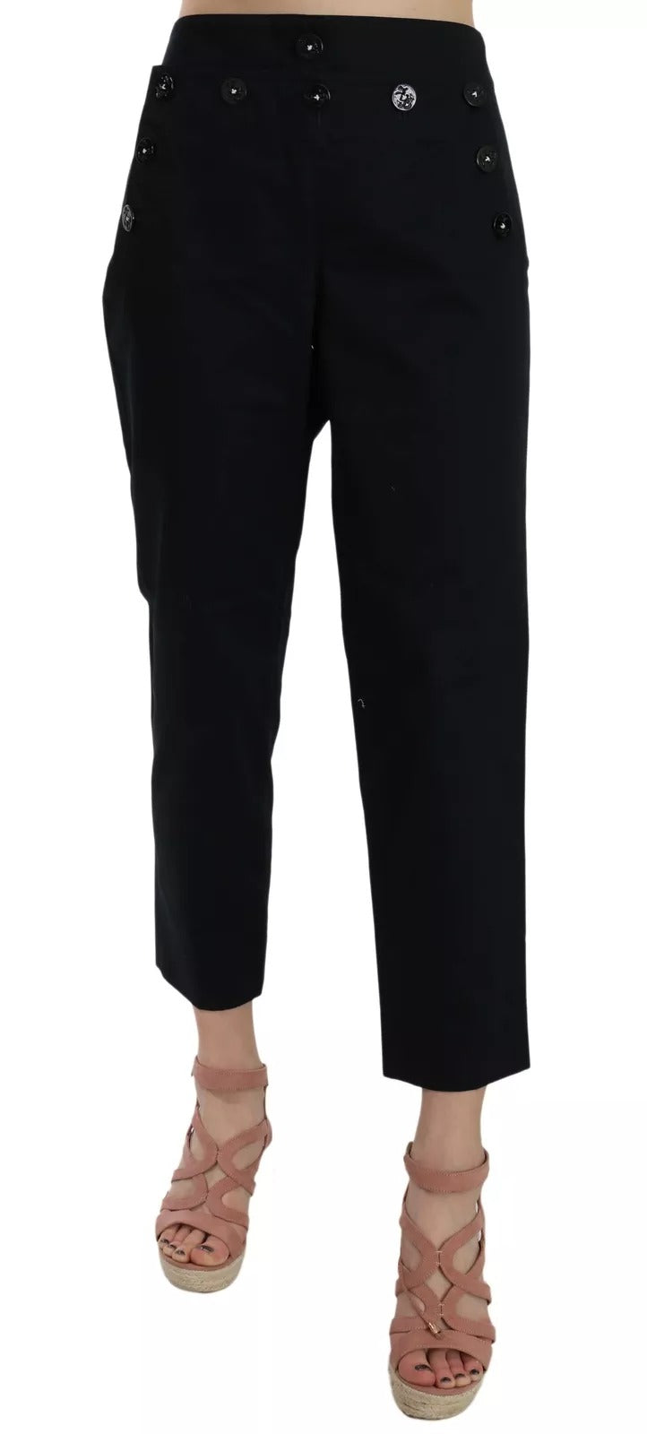 Pantalones Dolce & Gabbana negros adornados con botones delanteros cortos