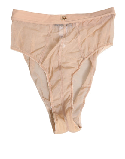 Ropa interior de braguita de talle alto de malla transparente beige Dolce & Gabbana