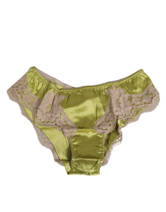 Dolce & Gabbana Lencería Nueva de Raso de Seda Verde con Ribete de Encaje