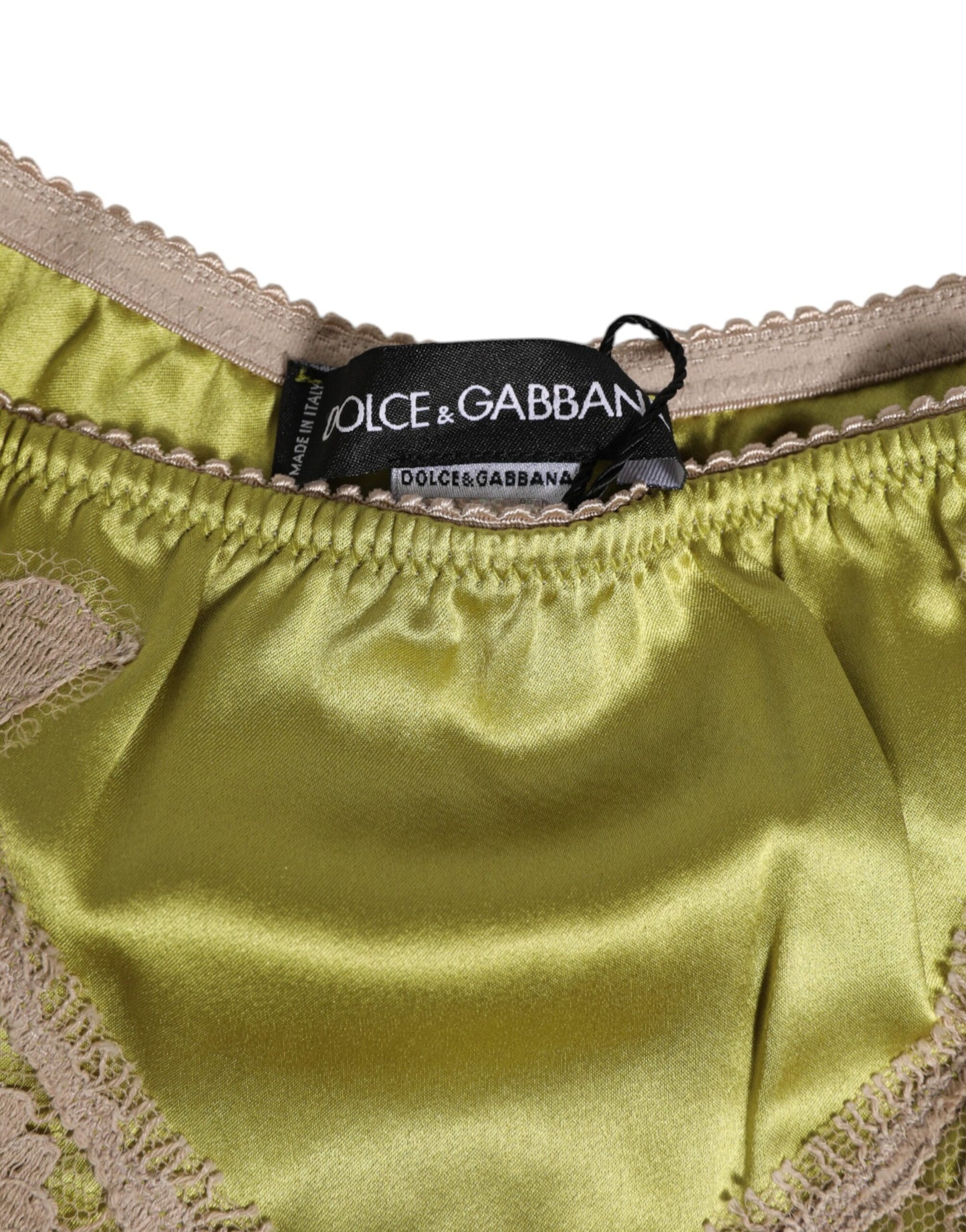 Dolce & Gabbana Lencería Nueva de Raso de Seda Verde con Ribete de Encaje