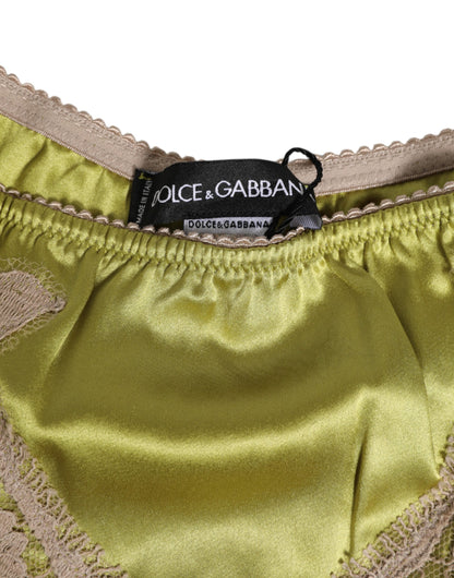 Dolce & Gabbana Lencería Nueva de Raso de Seda Verde con Ribete de Encaje