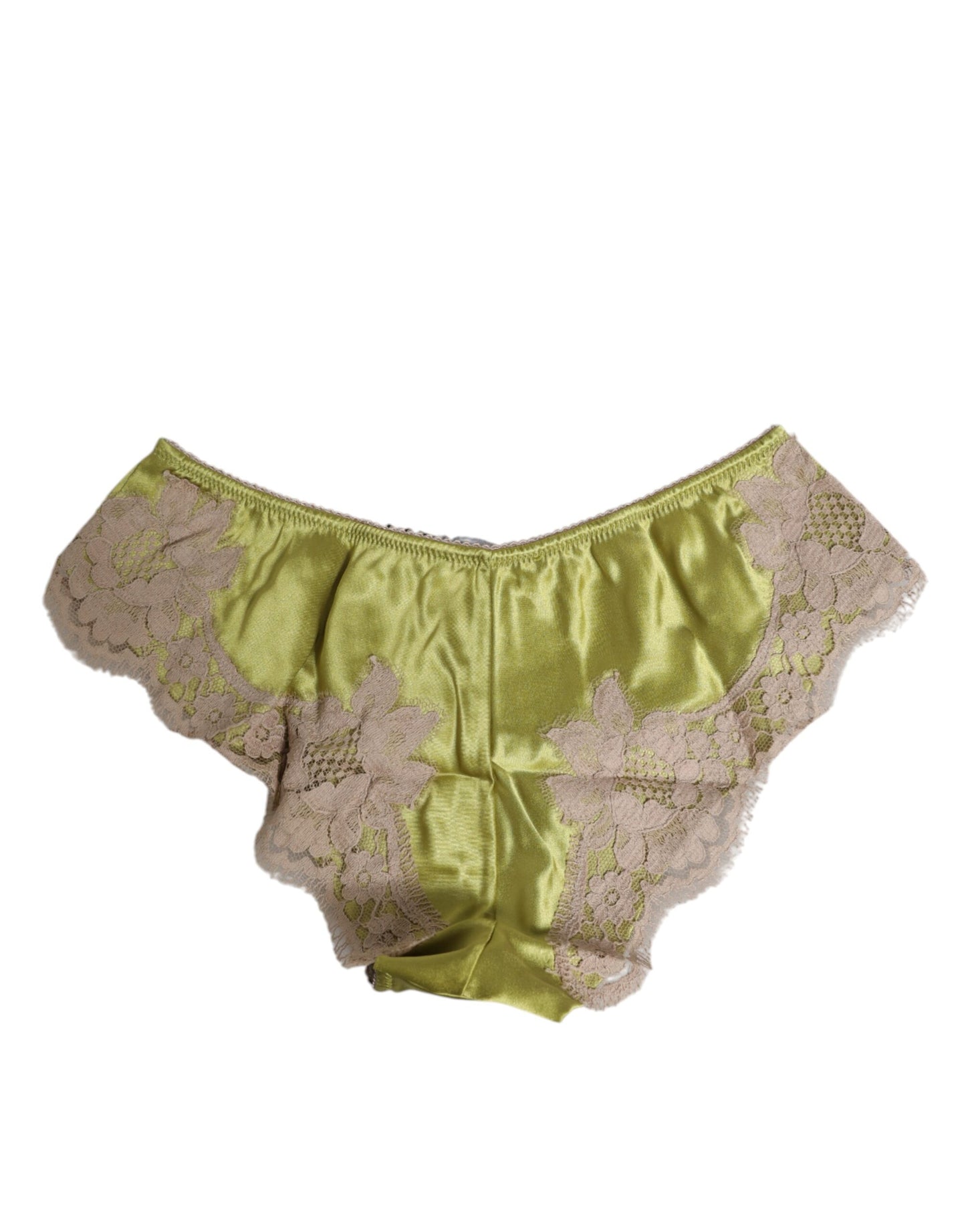 Dolce & Gabbana Lencería Nueva de Raso de Seda Verde con Ribete de Encaje