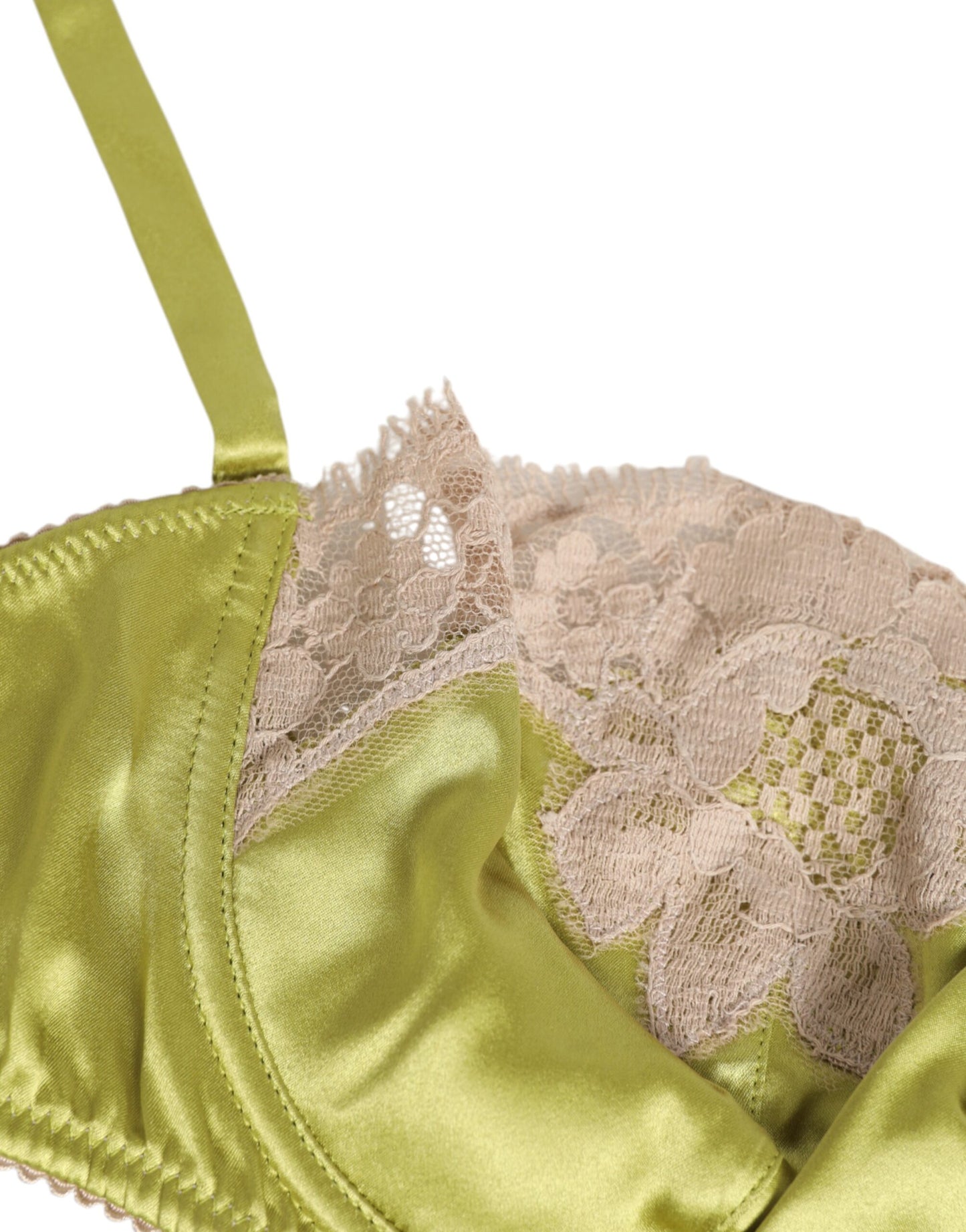 Ropa interior Dolce & Gabbana Balconnet de satén de seda verde lima con encaje y relleno