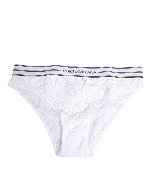 Ropa interior Dolce & Gabbana de encaje blanco con braguita y cintura con logo