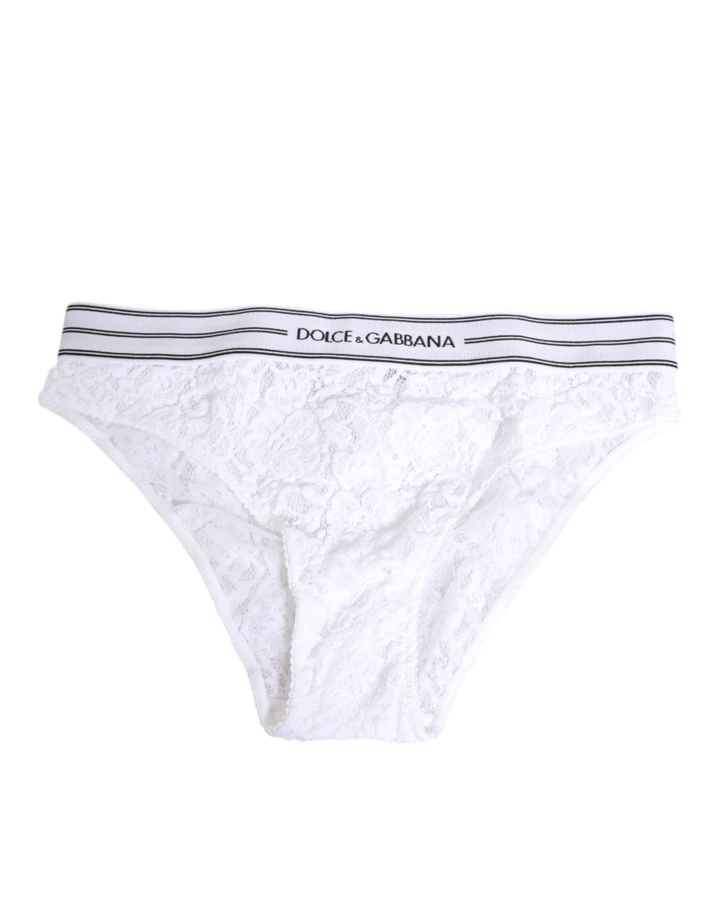 Ropa interior Dolce & Gabbana de encaje blanco con braguita y cintura con logo
