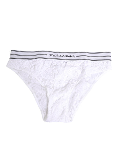 Ropa interior Dolce & Gabbana de encaje blanco con braguita y cintura con logo