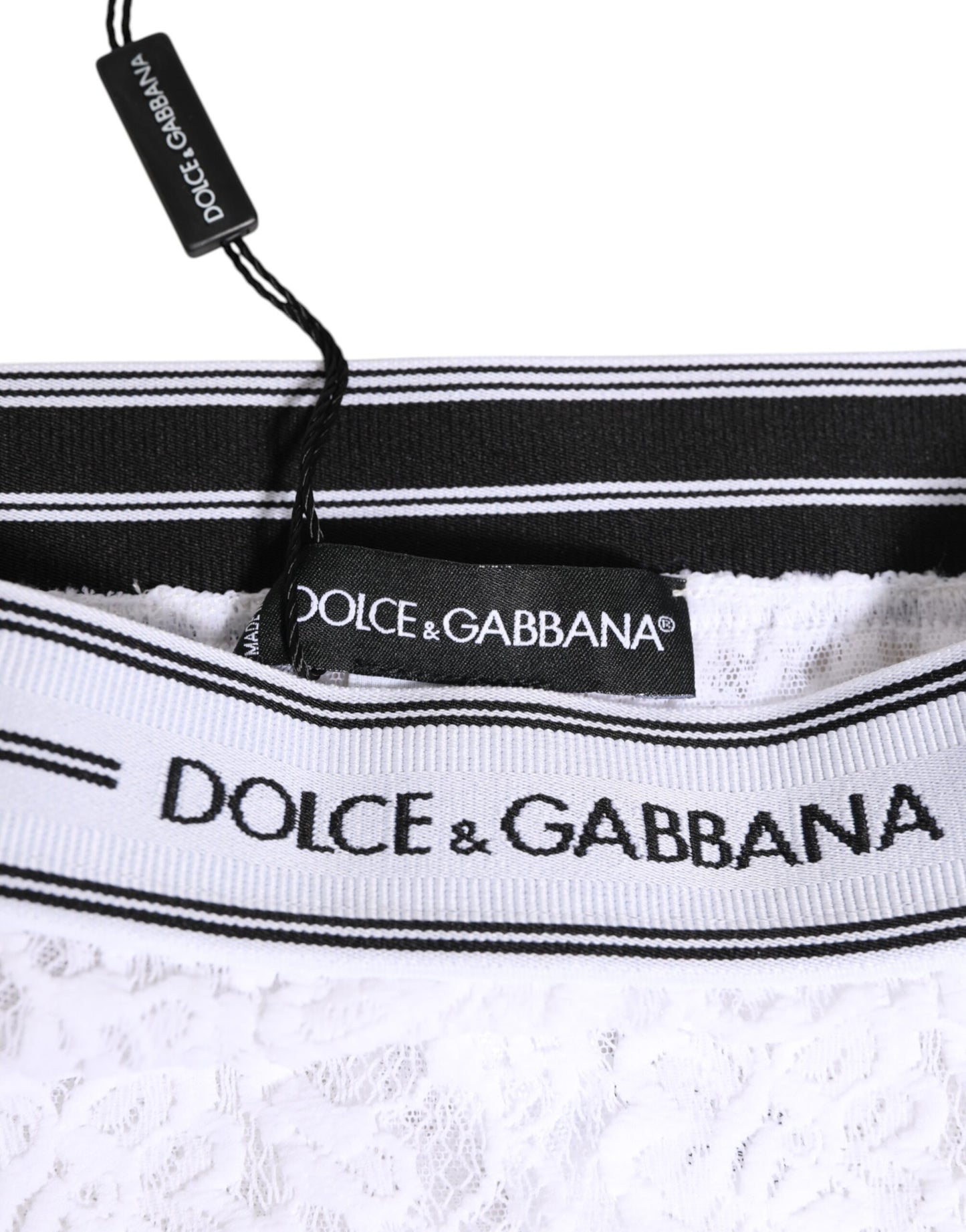 Ropa interior Dolce & Gabbana de encaje blanco con braguita y cintura con logo