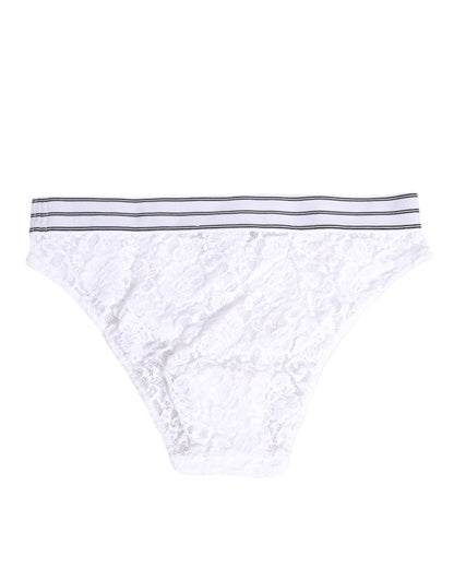 Ropa interior Dolce & Gabbana de encaje blanco con braguita y cintura con logo