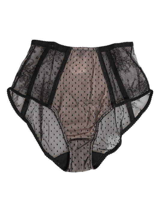 Dolce & Gabbana Ropa interior de encaje negro semitransparente de cintura alta con lunares