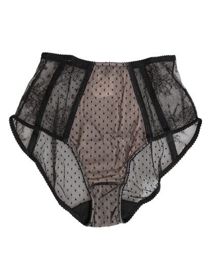 Dolce & Gabbana Ropa interior de encaje negro semitransparente de cintura alta con lunares