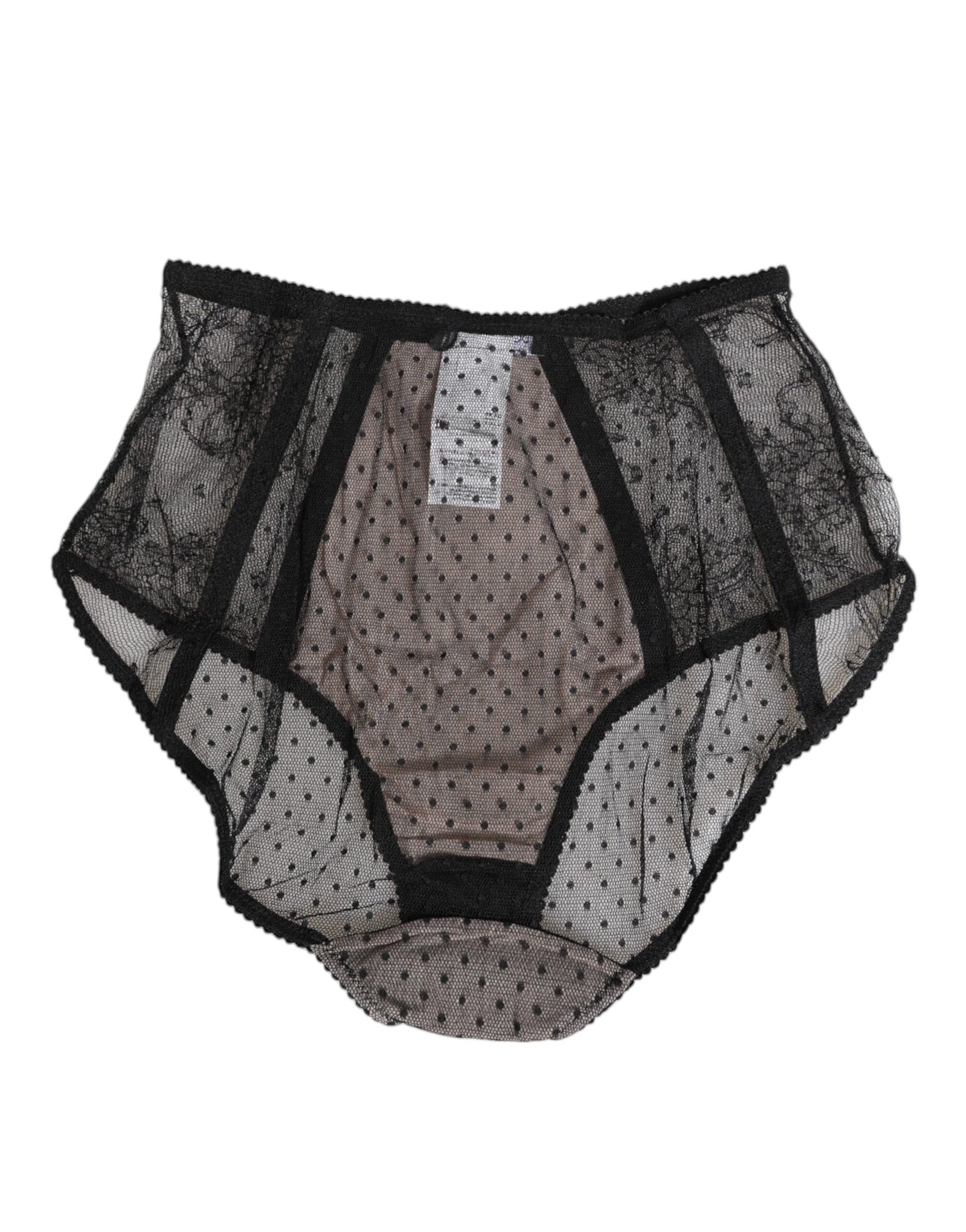 Dolce & Gabbana Ropa interior de encaje negro semitransparente de cintura alta con lunares