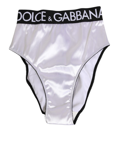Ropa interior para mujer Dolce & Gabbana blanca de satén de talle alto con logo negro