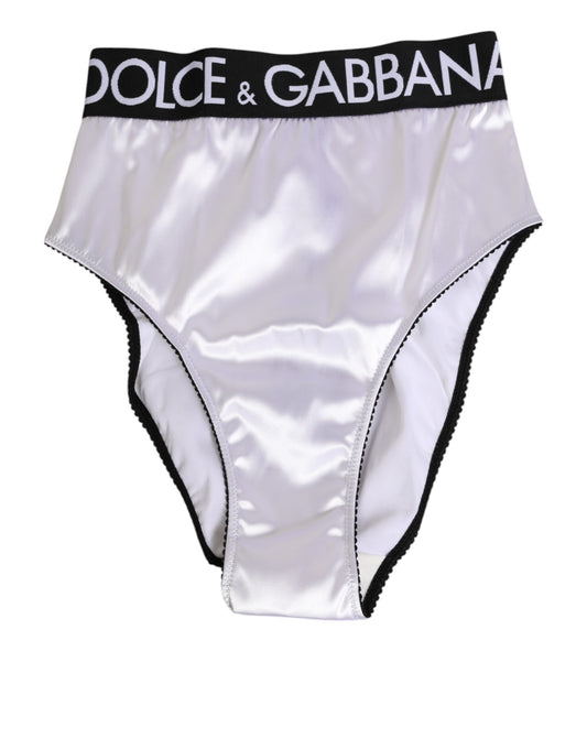 Ropa interior para mujer Dolce & Gabbana blanca de satén de talle alto con logo negro