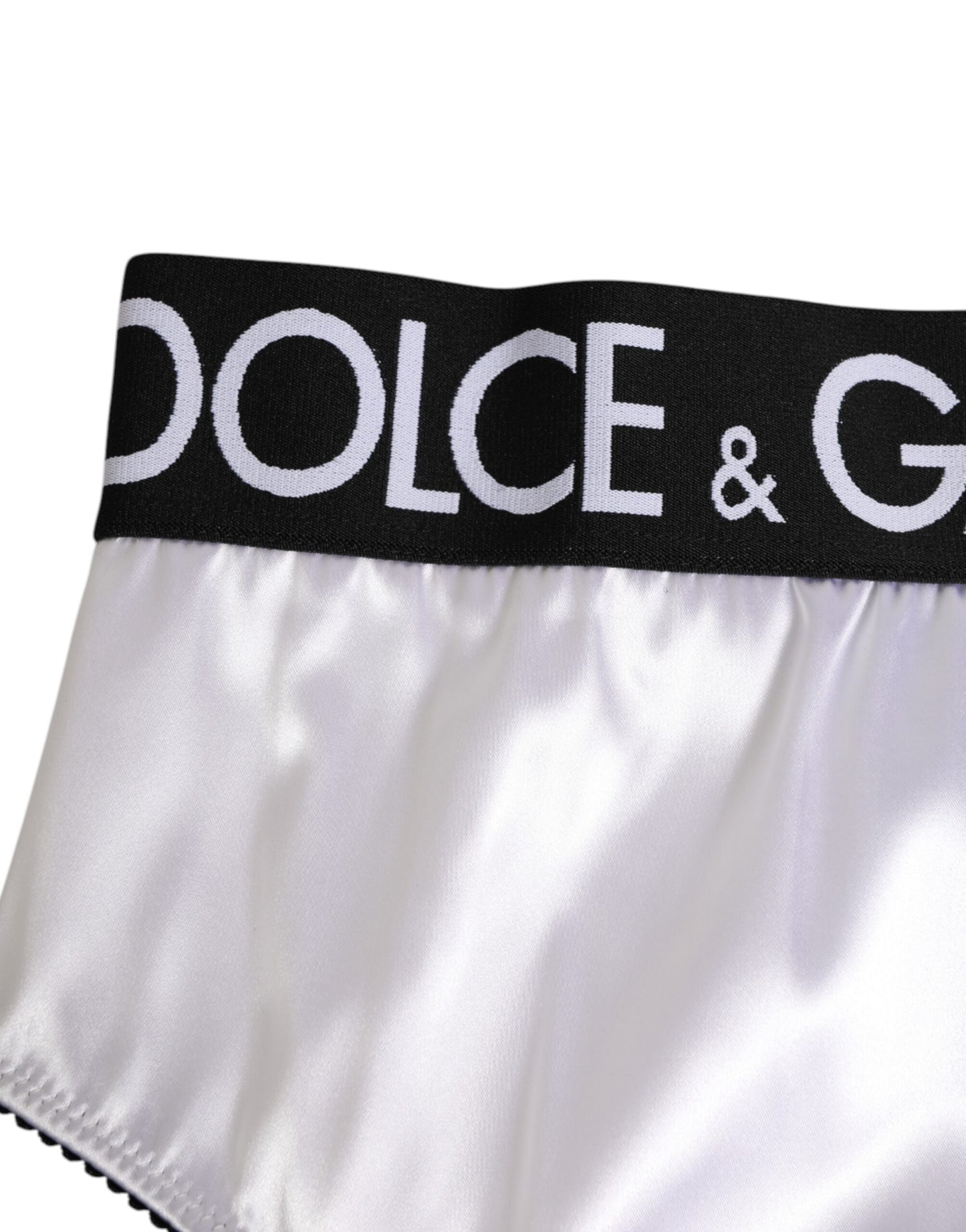 Ropa interior para mujer Dolce & Gabbana blanca de satén de talle alto con logo negro