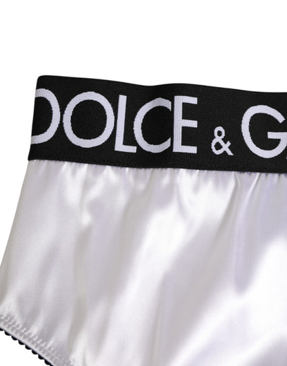 Ropa interior para mujer Dolce & Gabbana blanca de satén de talle alto con logo negro