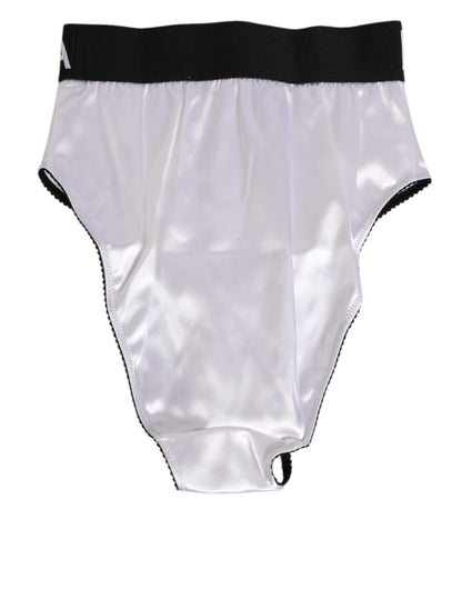 Ropa interior para mujer Dolce & Gabbana blanca de satén de talle alto con logo negro