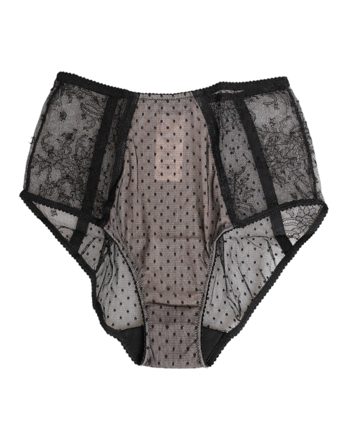 Dolce & Gabbana Ropa interior de encaje negro semitransparente de cintura alta con lunares