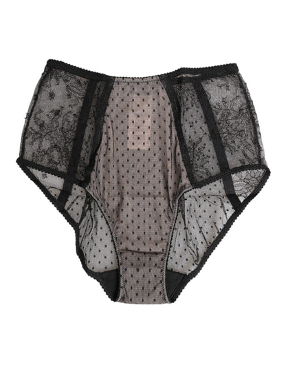 Dolce & Gabbana Ropa interior de encaje negro semitransparente de cintura alta con lunares