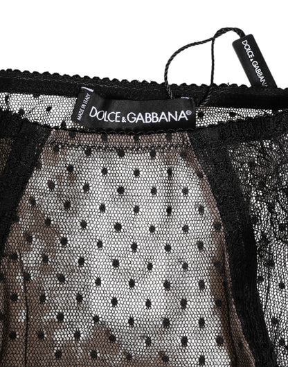 Dolce & Gabbana Ropa interior de encaje negro semitransparente de cintura alta con lunares
