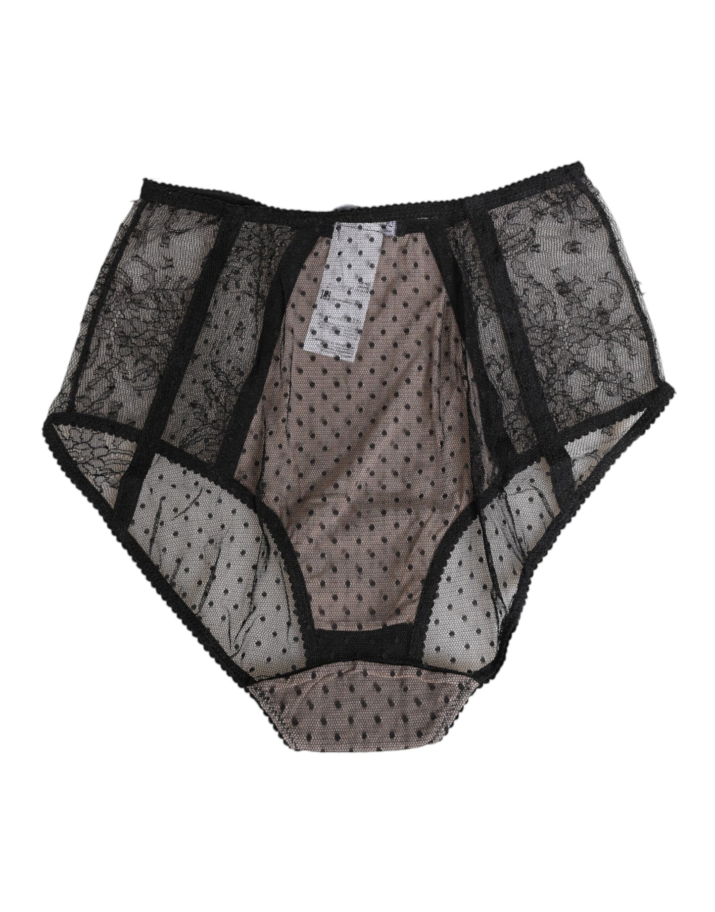 Dolce & Gabbana Ropa interior de encaje negro semitransparente de cintura alta con lunares