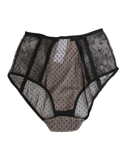 Dolce & Gabbana Ropa interior de encaje negro semitransparente de cintura alta con lunares