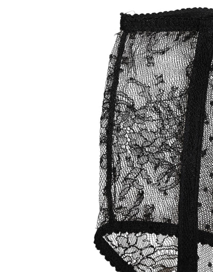 Dolce & Gabbana Ropa interior de encaje negro semitransparente de cintura alta con lunares