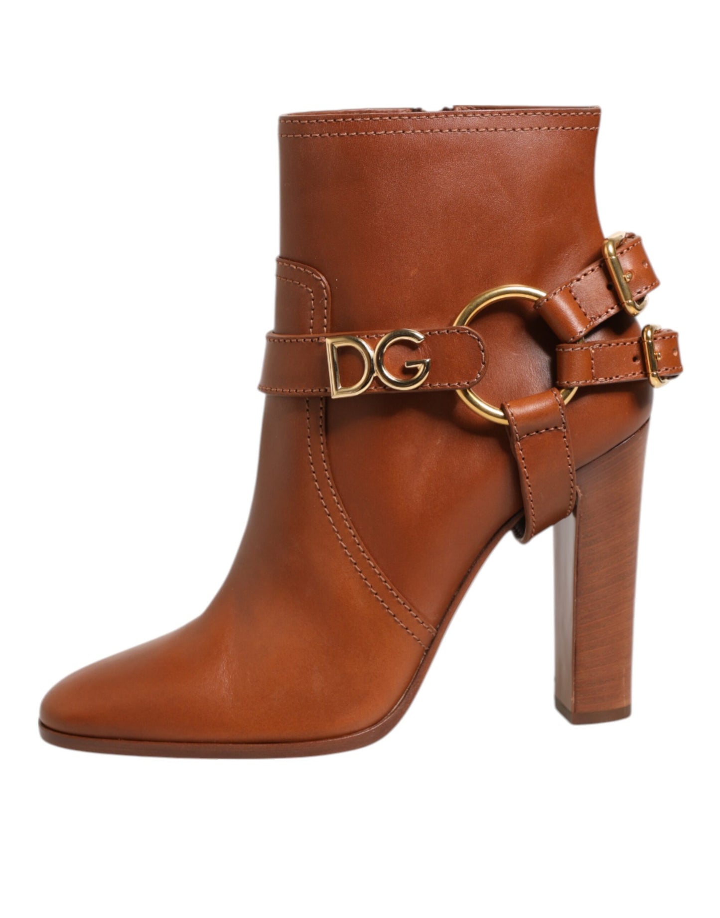 Botines de piel marrón con hebilla y logo DG de Dolce & Gabbana