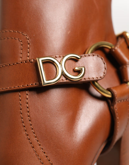 Botines de piel marrón con hebilla y logo DG de Dolce & Gabbana