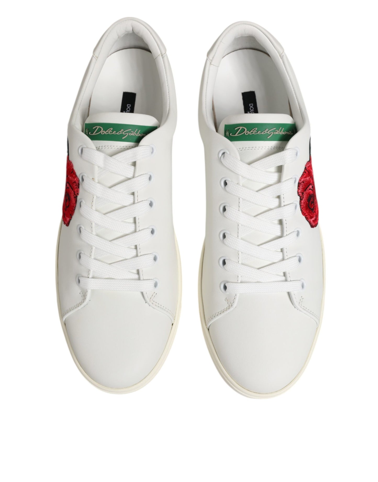 Zapatos bajos de piel blanca con bordado de rosas Dolce & Gabbana