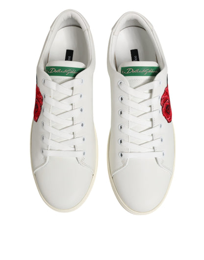 Zapatos bajos de piel blanca con bordado de rosas Dolce & Gabbana