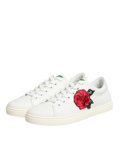 Zapatos bajos de piel blanca con bordado de rosas Dolce & Gabbana