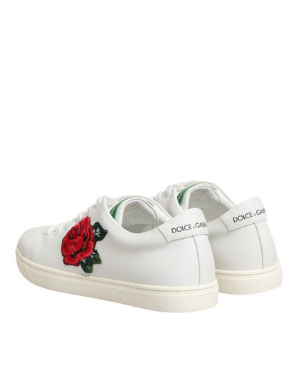 Zapatos bajos de piel blanca con bordado de rosas Dolce & Gabbana