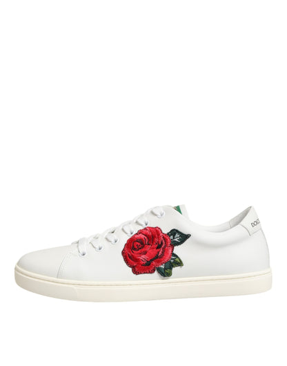 Zapatos bajos de piel blanca con bordado de rosas Dolce & Gabbana