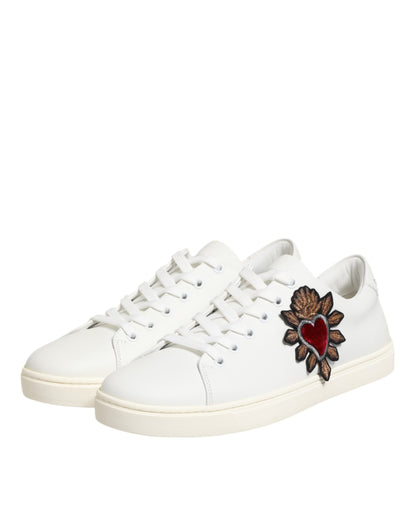 Zapatillas Dolce & Gabbana de cuero blanco con parche de corazón sagrado