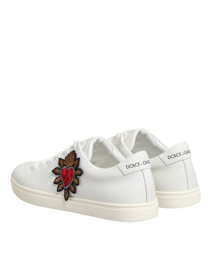 Zapatillas Dolce & Gabbana de cuero blanco con parche de corazón sagrado