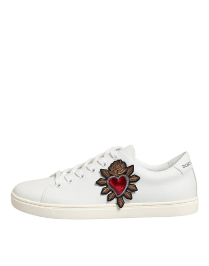 Zapatillas Dolce & Gabbana de cuero blanco con parche de corazón sagrado