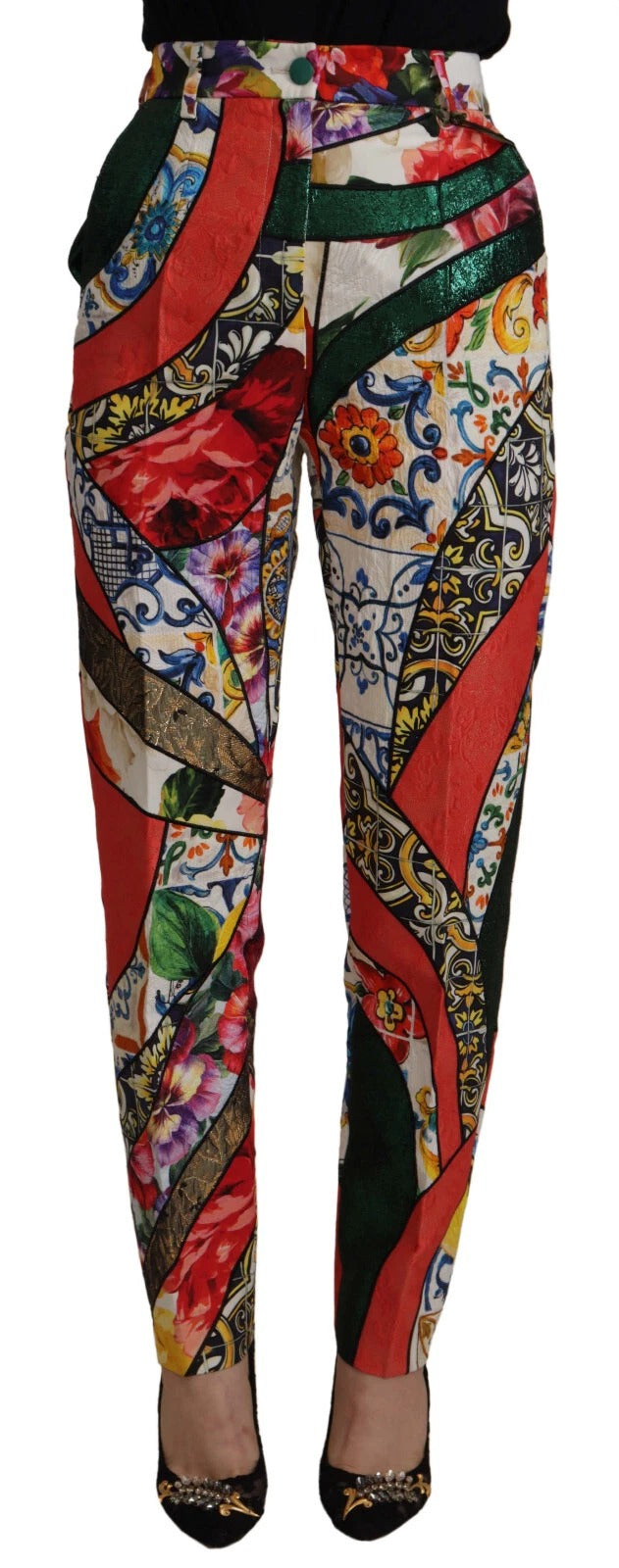 Pantalones de tiro alto Dolce & Gabbana de jacquard patchwork multicolor