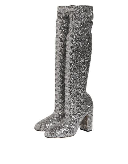 Zapatos Dolce & Gabbana de tacón alto con purpurina y lentejuelas plateadas