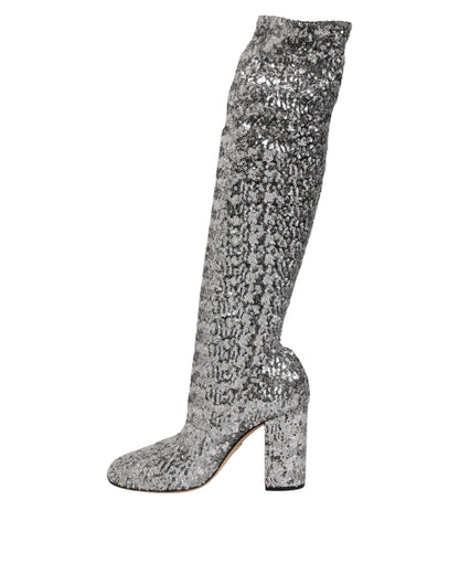 Zapatos Dolce & Gabbana de tacón alto con purpurina y lentejuelas plateadas