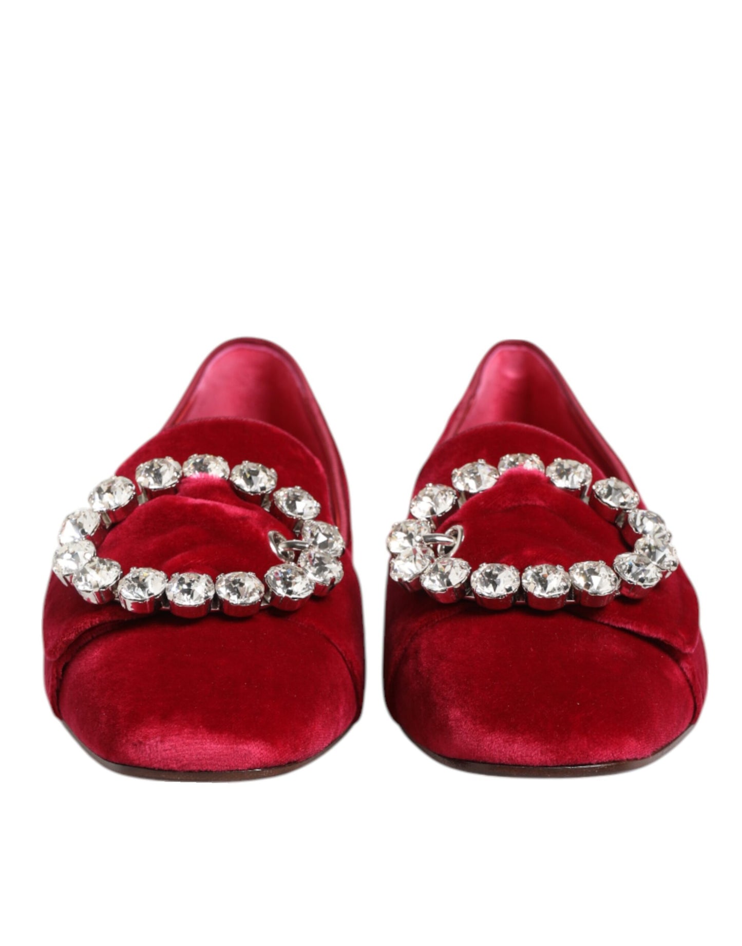 Zapatos planos Mocasines de terciopelo rojo con hebilla de cristal de Dolce & Gabbana