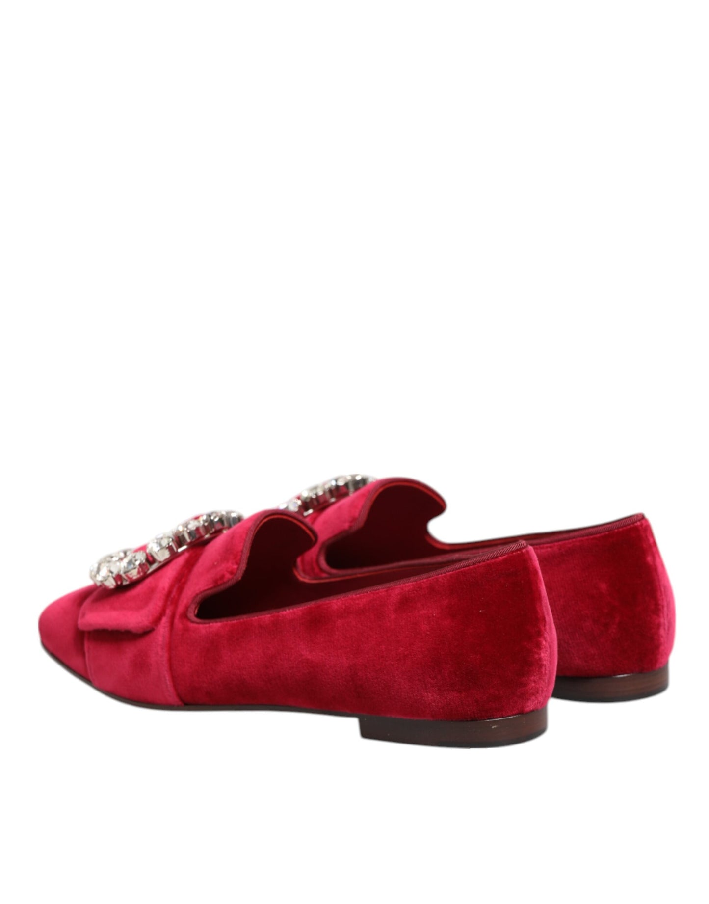Zapatos planos Mocasines de terciopelo rojo con hebilla de cristal de Dolce & Gabbana
