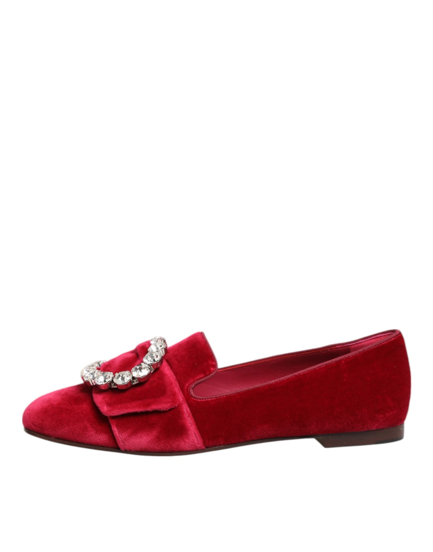 Zapatos planos Mocasines de terciopelo rojo con hebilla de cristal de Dolce & Gabbana
