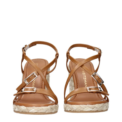 Sandalias de cuña de cuero marrón Stuart Weitzman