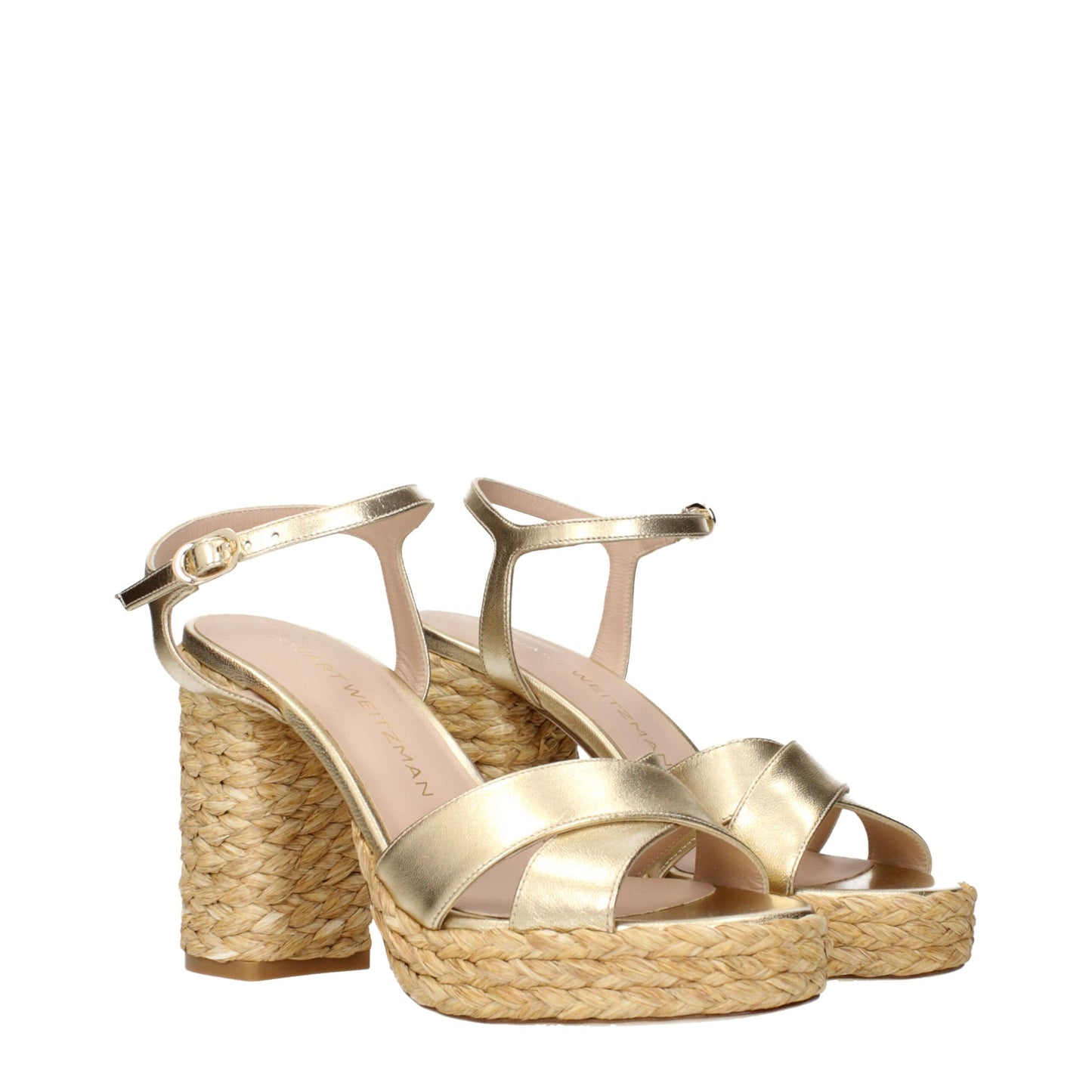 Sandalias de plataforma Stuart Weitzman de cuero dorado