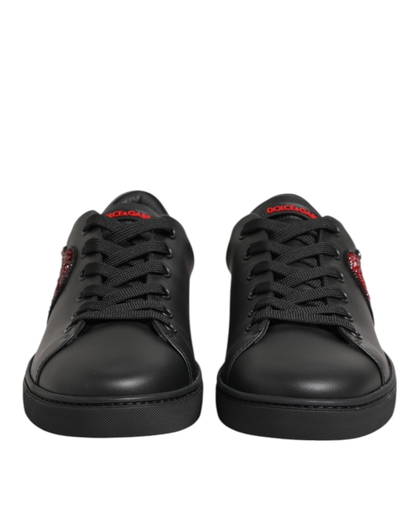 Zapatillas bajas con corazón de cristal de cuero negro Dolce & Gabbana