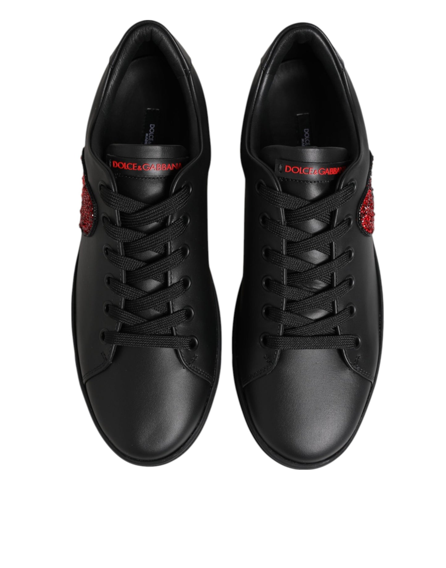 Zapatillas bajas con corazón de cristal de cuero negro Dolce & Gabbana