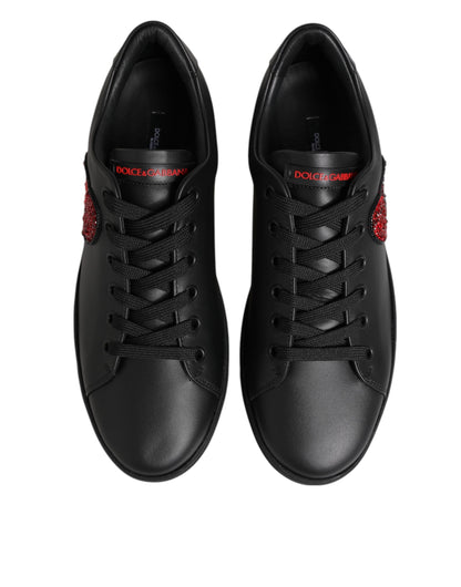 Zapatillas bajas con corazón de cristal de cuero negro Dolce & Gabbana